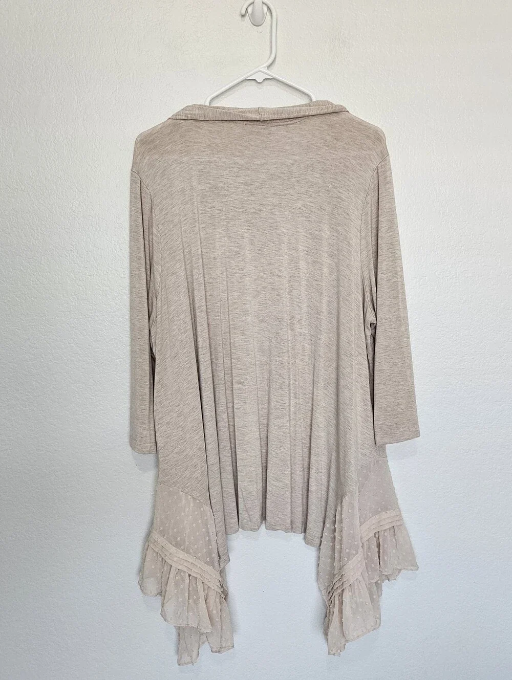 Logo Lori Goldstein | Lace Trim Lightweight Aysymmetrical Open Front Cardigan 2X